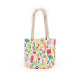 Load image into Gallery viewer, Tote bag with colorful fruit and vegetable pattern on a white background