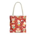 Load image into Gallery viewer, Tote bag with cat pattern on a red background