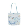 Load image into Gallery viewer, Tote bag with a coastal design featuring boats and a lighthouse on a white background