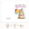 Load image into Gallery viewer, Bear with cupcake and balloons birthday greeting printable