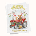 Load image into Gallery viewer, Christmas card with animals on a tractor and festive text