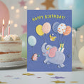 Load image into Gallery viewer, Cute Elephant Bird Hedgehog Birthday Card Printable