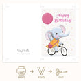 Load image into Gallery viewer, Cute Elephant on a bike Printable Birthday Greeting