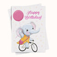 Load image into Gallery viewer, Cute Elephant on a bike Printable Birthday Greeting