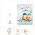 Load image into Gallery viewer, Card with two owls hugging, text 'Birds of a feather', and printing instructions.
