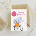 Load image into Gallery viewer, Cute Elephant on a bike Printable Birthday Greeting