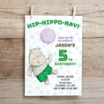 Load image into Gallery viewer, Hip Hippo-ray Kids Birthday Invitation printable and evite