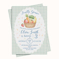 Load image into Gallery viewer, Invitation card with cartoon fruits and vegetables on a checkered background