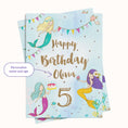 Load image into Gallery viewer, Printable greeting card, digital ecard, mermaid birthday greeting with custom year