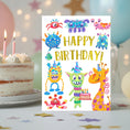 Load image into Gallery viewer, cute monsters birthday card printable greeting