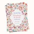 Load image into Gallery viewer, Floral 'Save the Date' card with personalized text on a white background