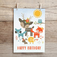 Load image into Gallery viewer, Tiny woodland animals birthday greeting card Printable