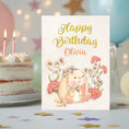 Load image into Gallery viewer, Cute Bunny Floral Girl Birthday Personalized Printable Card