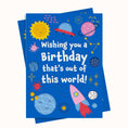 Load image into Gallery viewer, space birthday greeting printable card