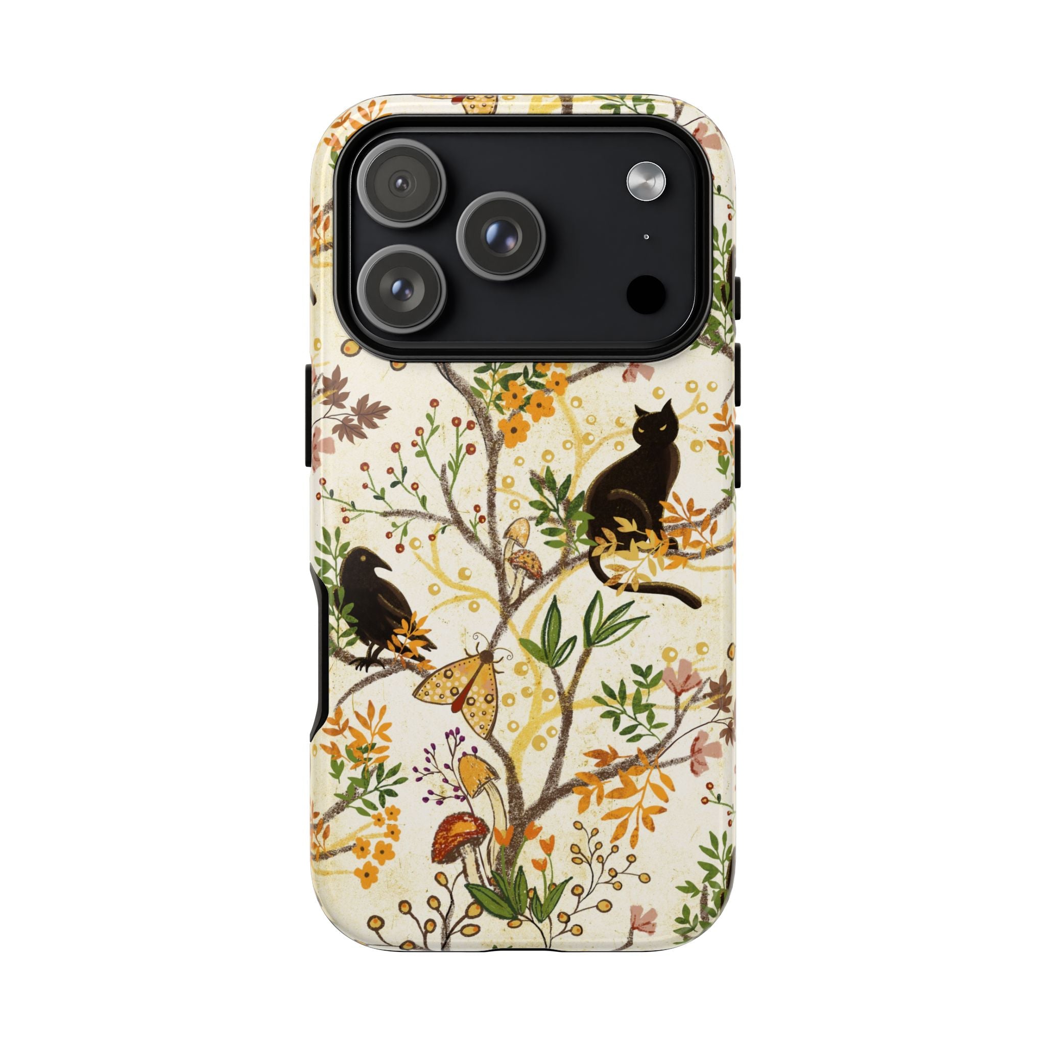 Cat and Raven Spooky Autumn Woods Pattern Phone Case