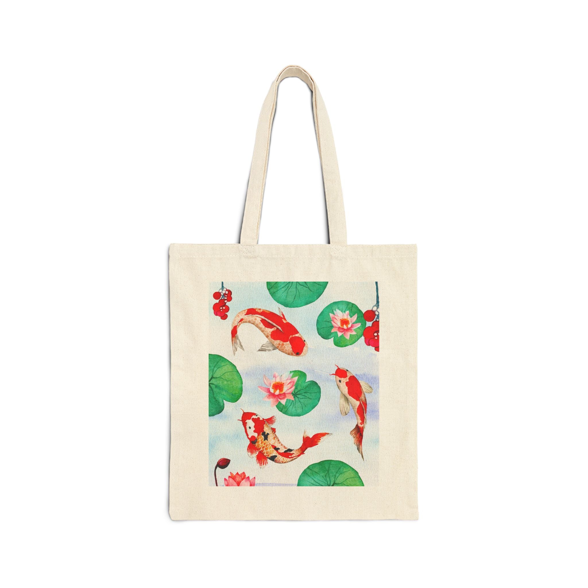 Canvas Tote Bag - Koi Pond Watercolor Design