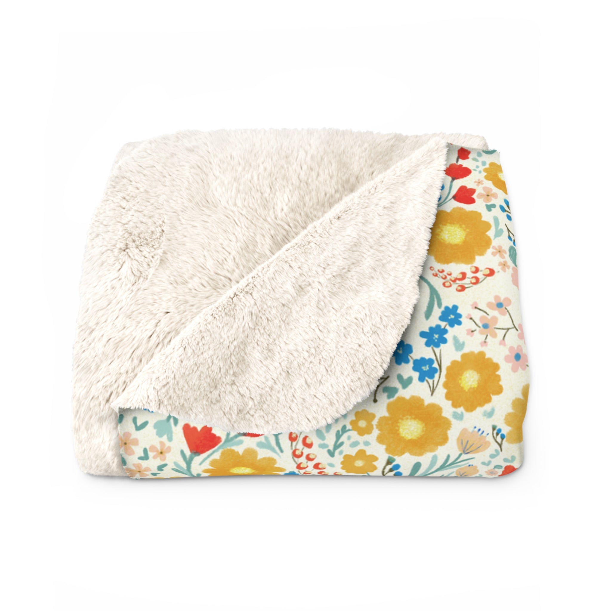 Yellow Blue Floral Sherpa Fleece Blanket