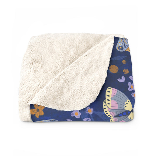 Moonlit Moth Garden Sherpa Fleece Blanket