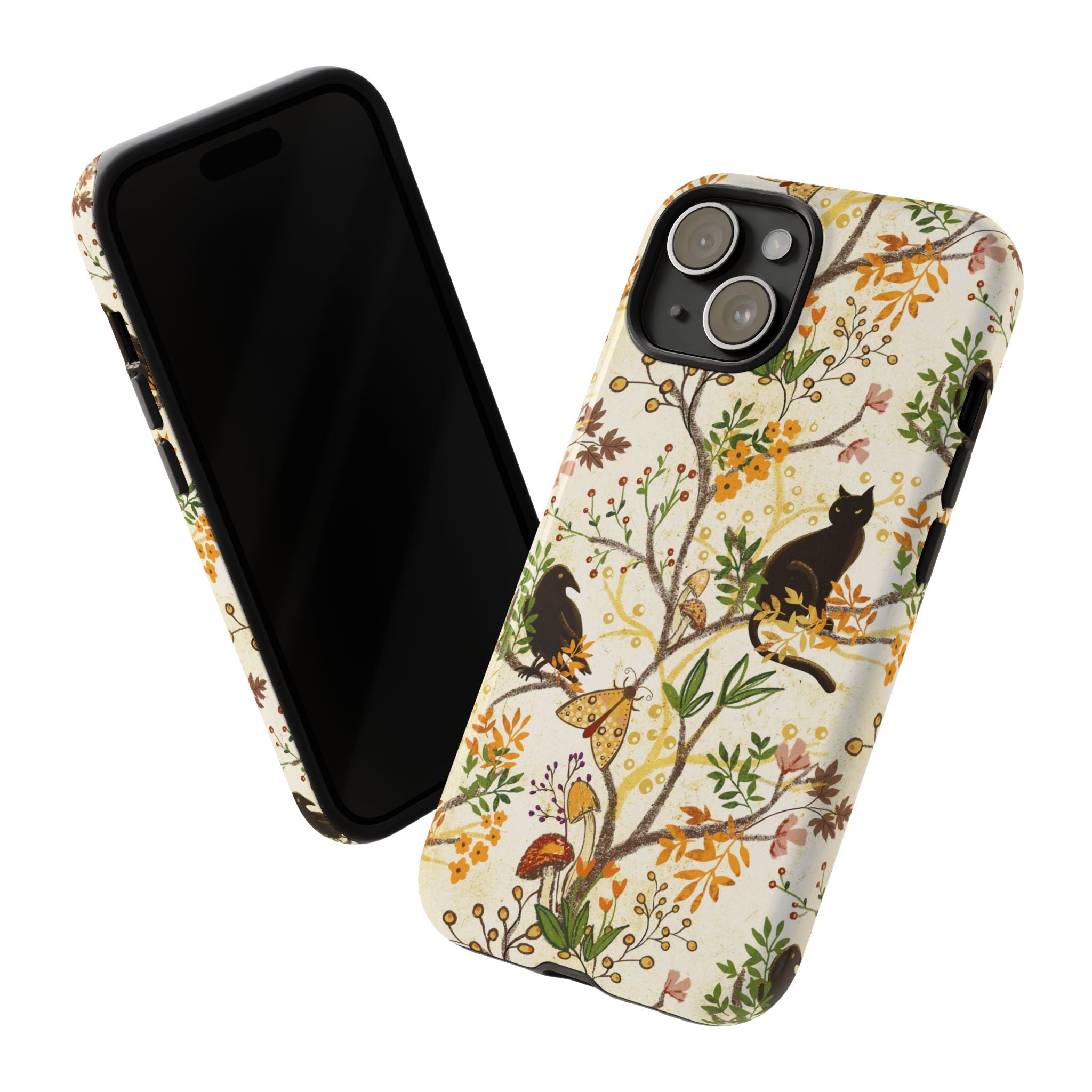 Cat and Raven Spooky Autumn Woods Pattern Phone Case