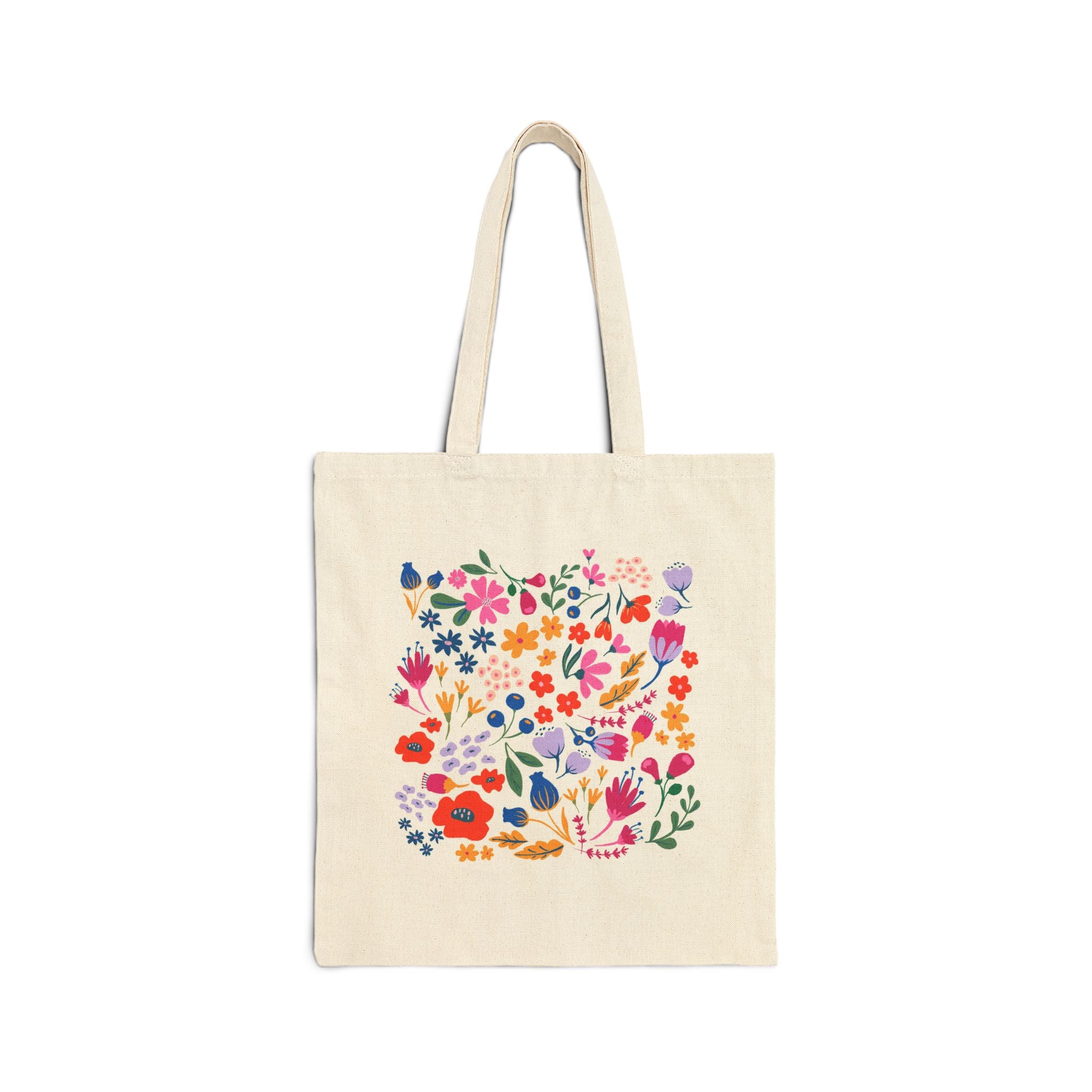 Vibrant Whimsical Flowers Canvas Tote Bag