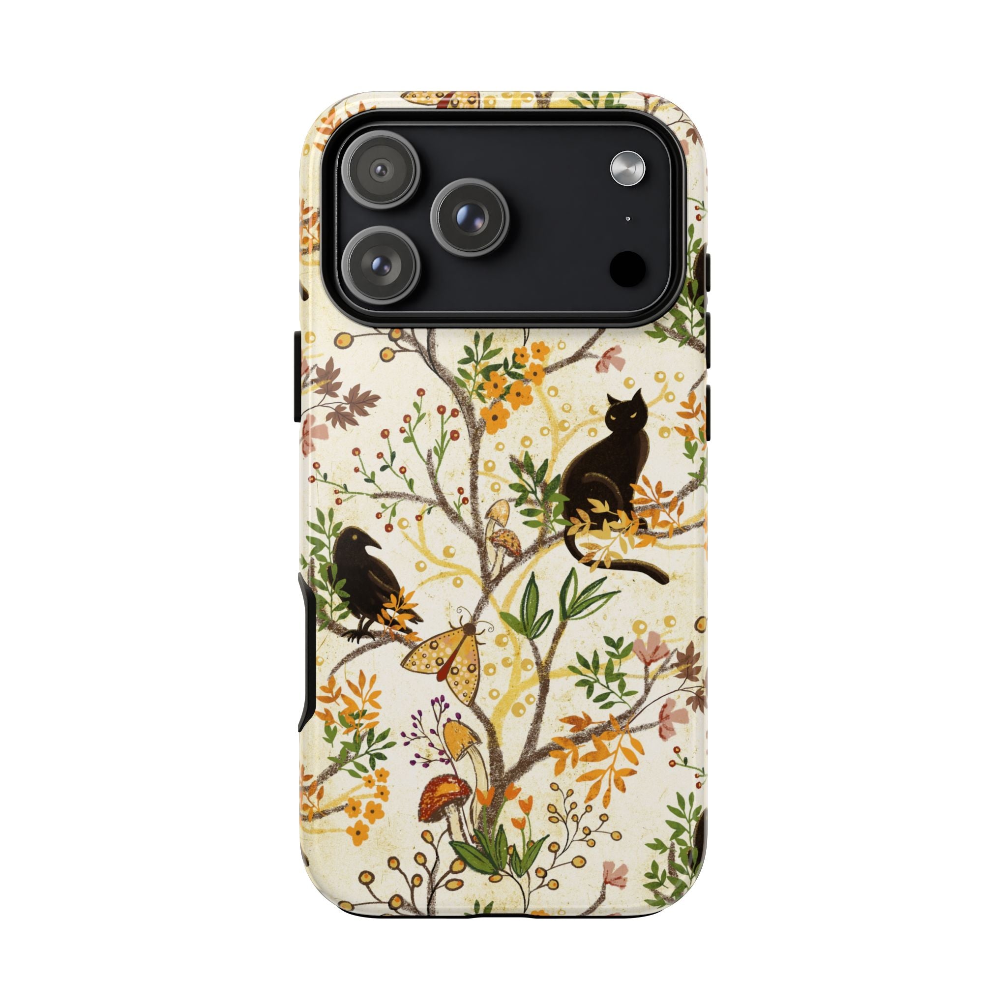 Cat and Raven Spooky Autumn Woods Pattern Phone Case