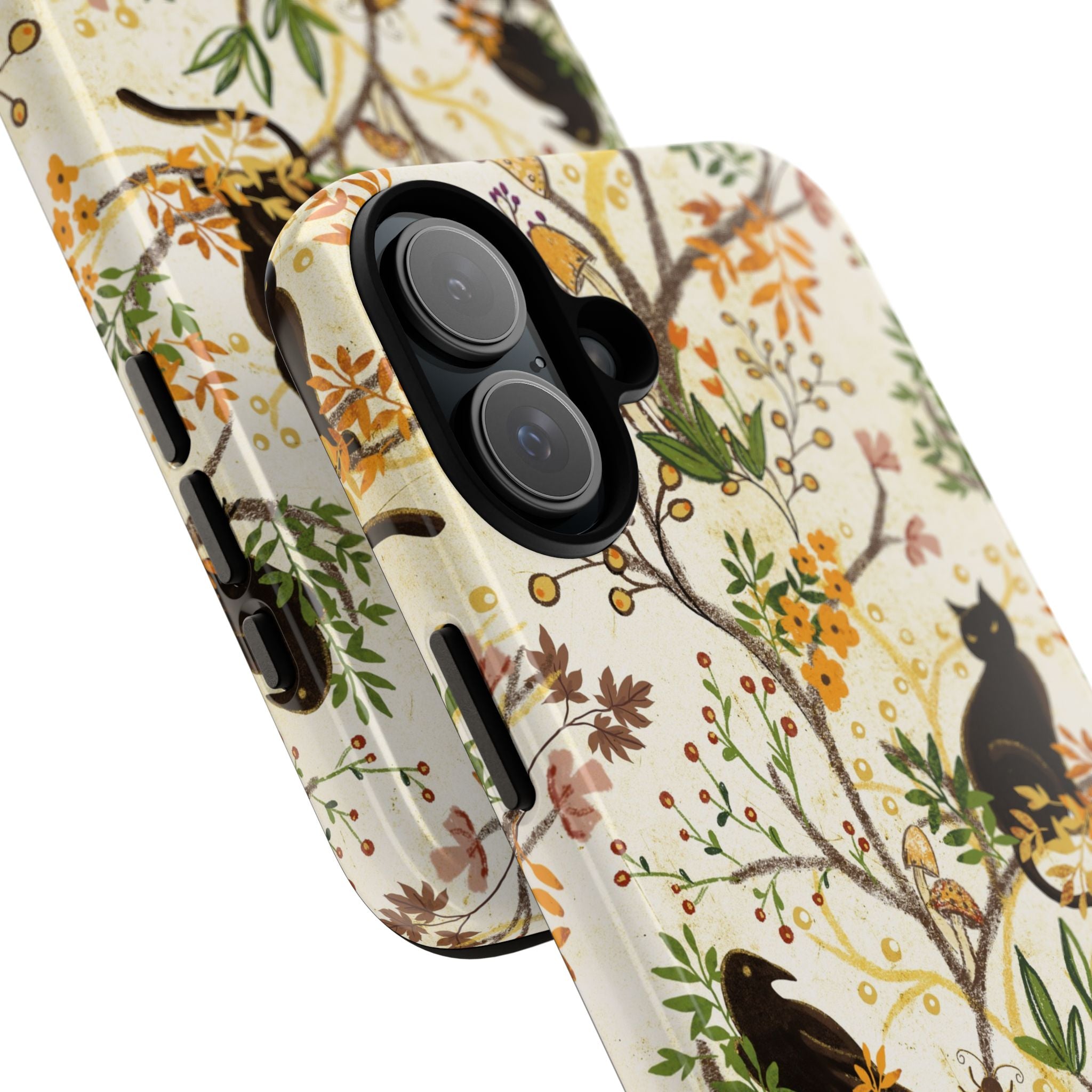 Cat and Raven Spooky Autumn Woods Pattern Phone Case