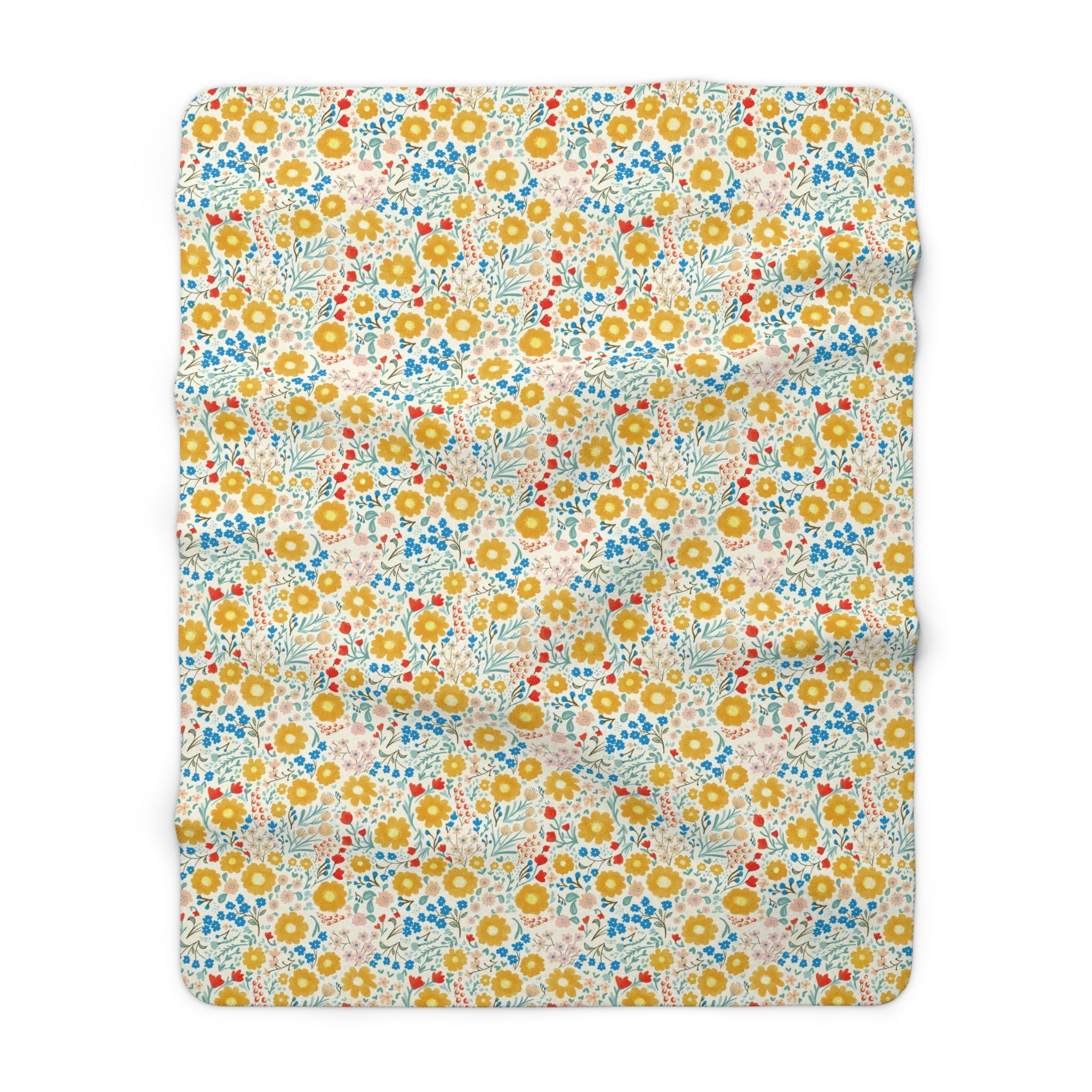 Yellow Blue Floral Sherpa Fleece Blanket