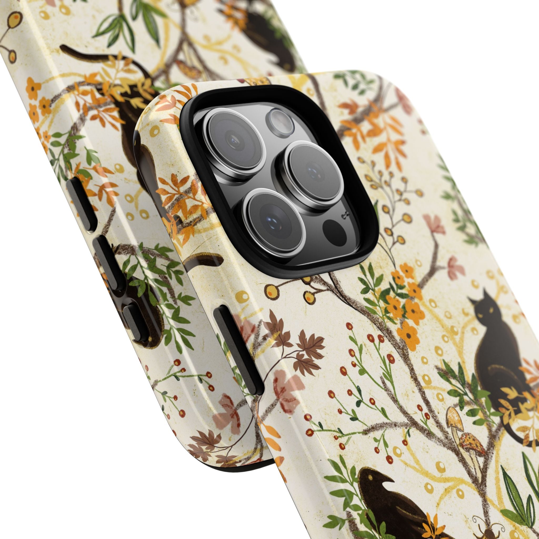 Cat and Raven Spooky Autumn Woods Pattern Phone Case