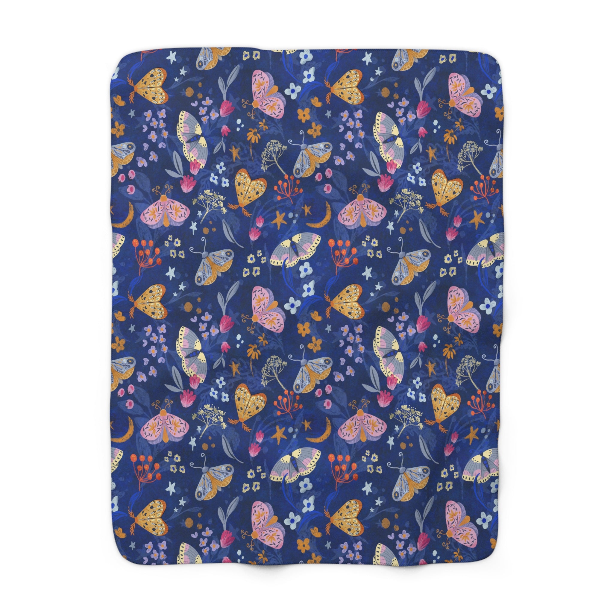 Moonlit Moth Garden Sherpa Fleece Blanket