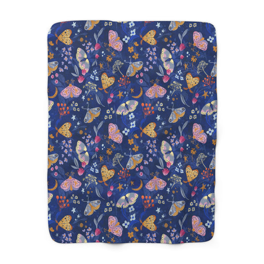 Moonlit Moth Garden Sherpa Fleece Blanket