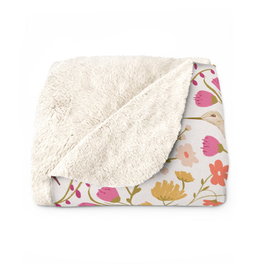 Hummingbird Garden Floral Sherpa Fleece Blanket