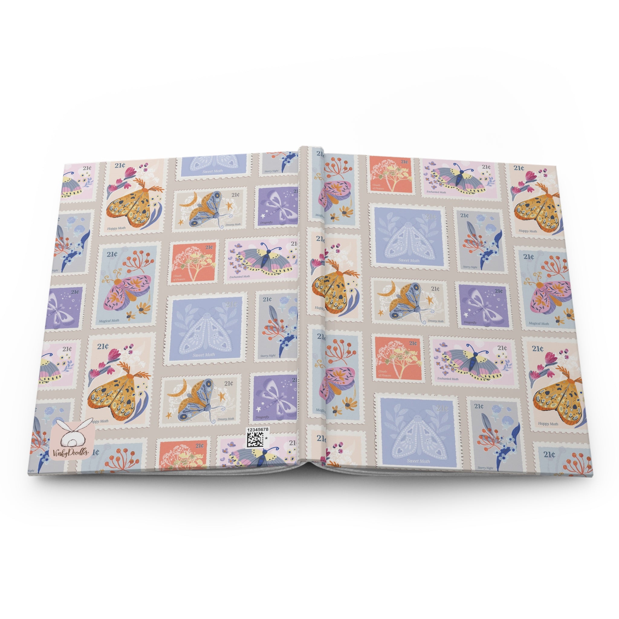 Hardcover Journal Matte Vintage Moth Stamps Pattern