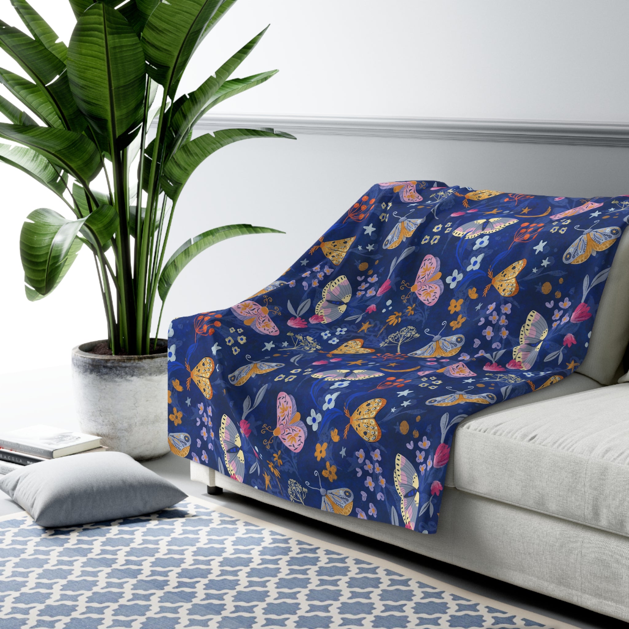 Moonlit Moth Garden Sherpa Fleece Blanket