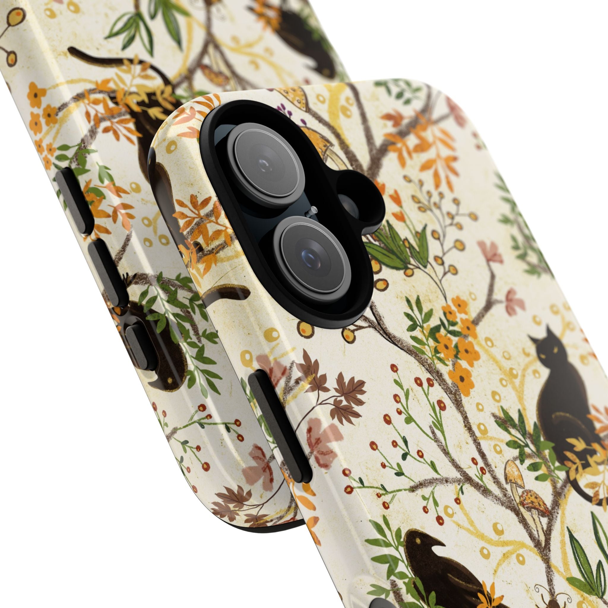 Cat and Raven Spooky Autumn Woods Pattern Phone Case