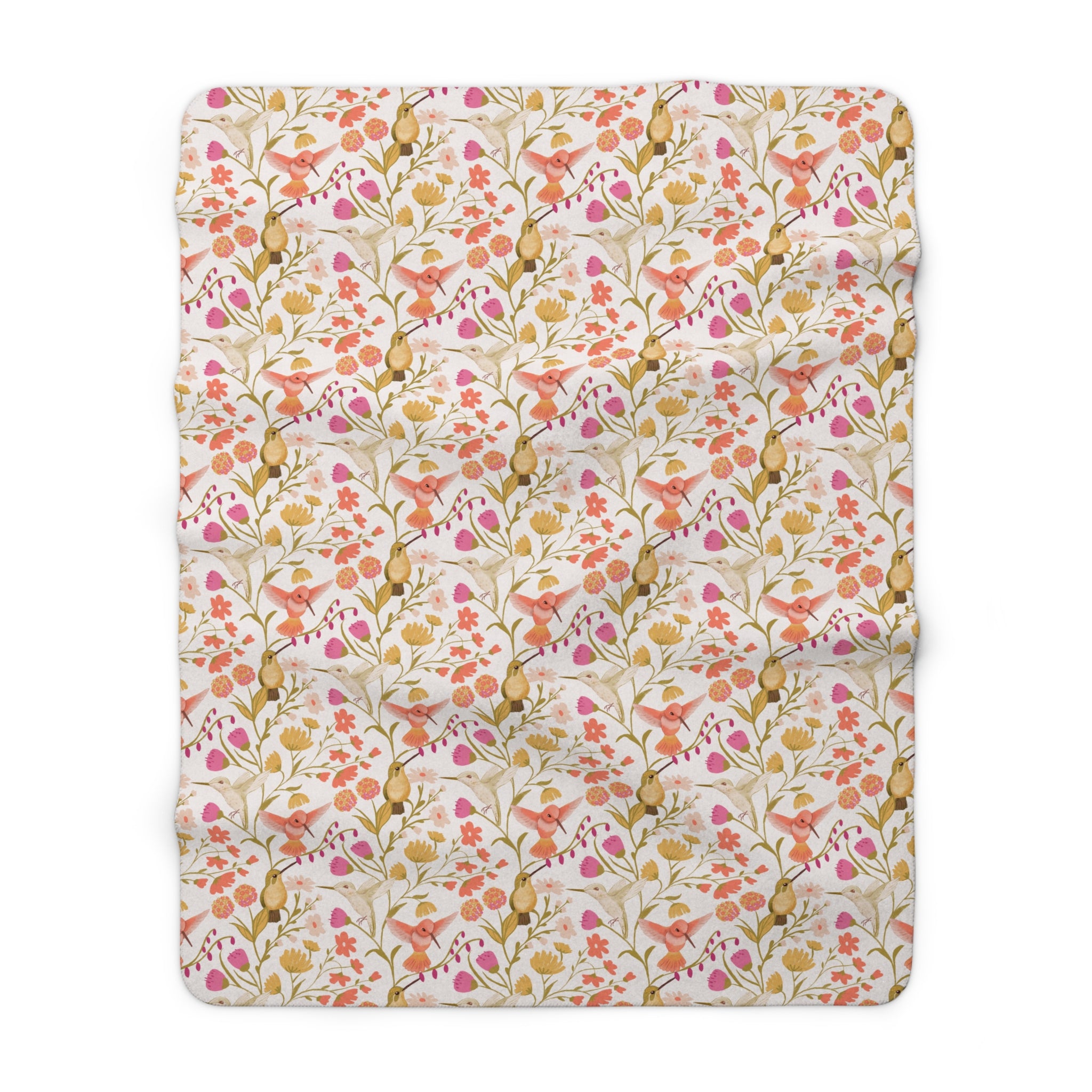 Hummingbird Garden Floral Sherpa Fleece Blanket