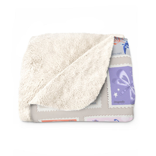 Vintage Moth Stamps Pastel Pattern Sherpa Fleece Blanket
