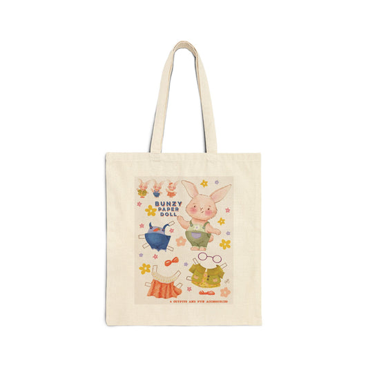 Tote bag with cartoon bunny design on a white background