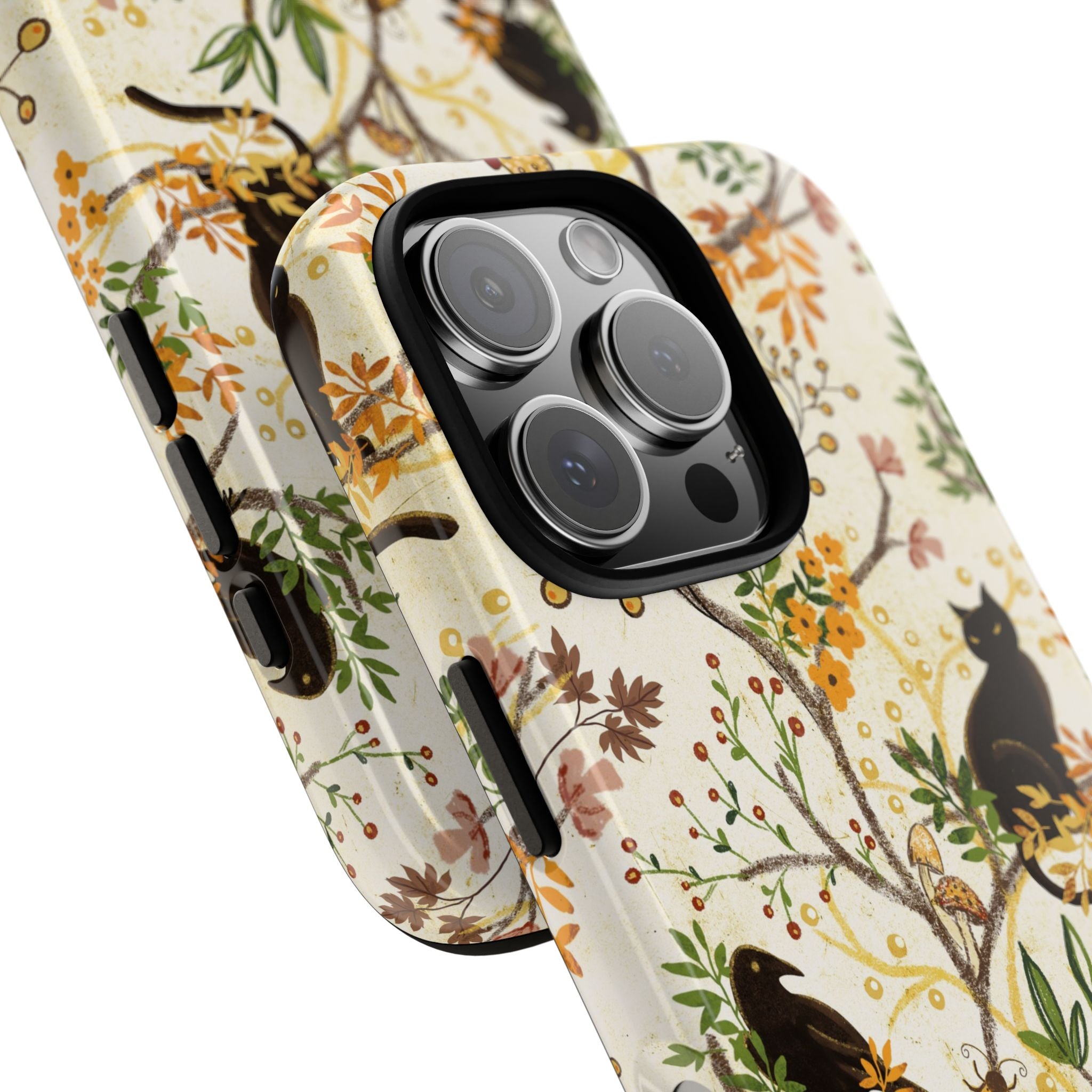 Cat and Raven Spooky Autumn Woods Pattern Phone Case