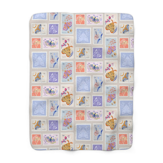 Vintage Moth Stamps Pastel Pattern Sherpa Fleece Blanket