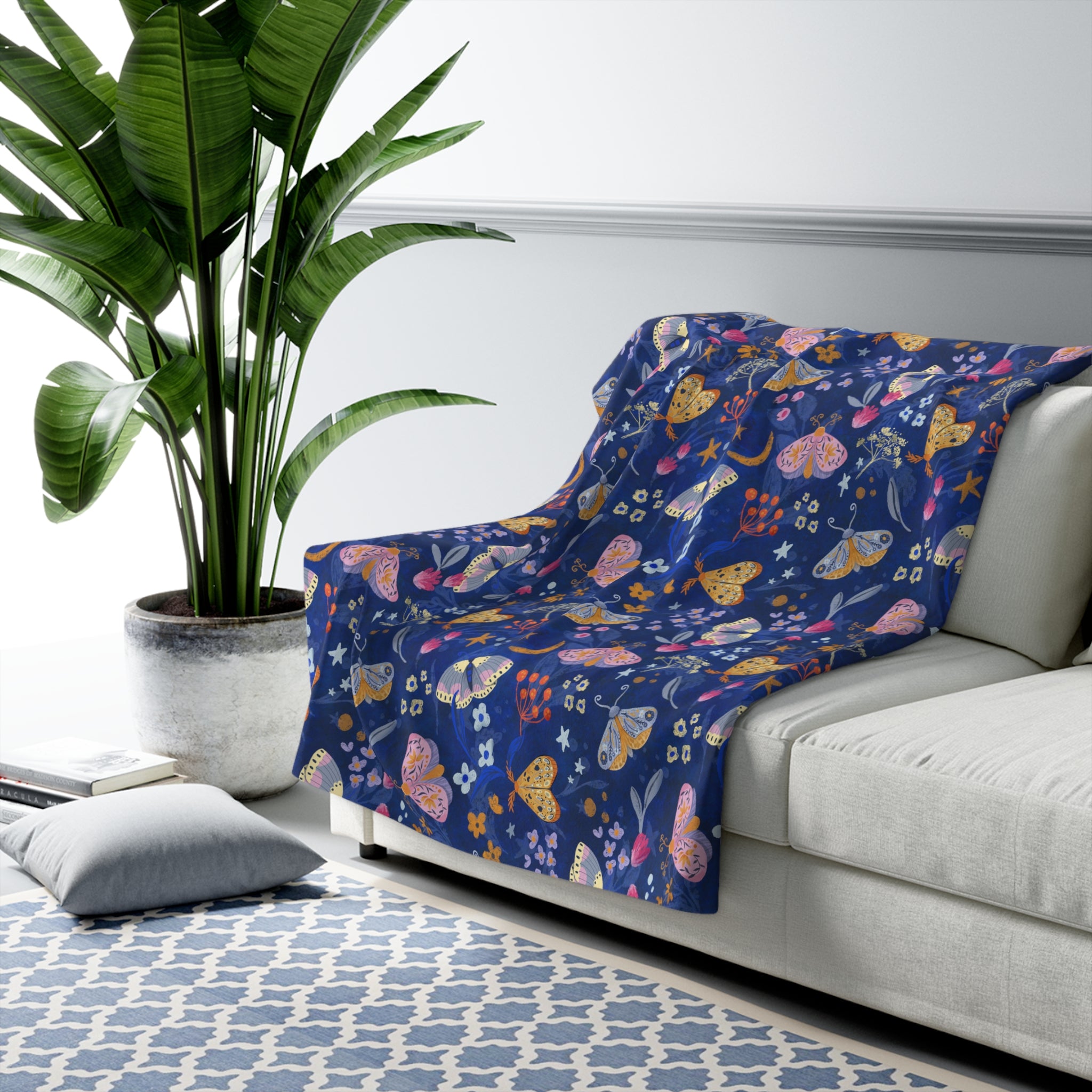 Moonlit Moth Garden Sherpa Fleece Blanket