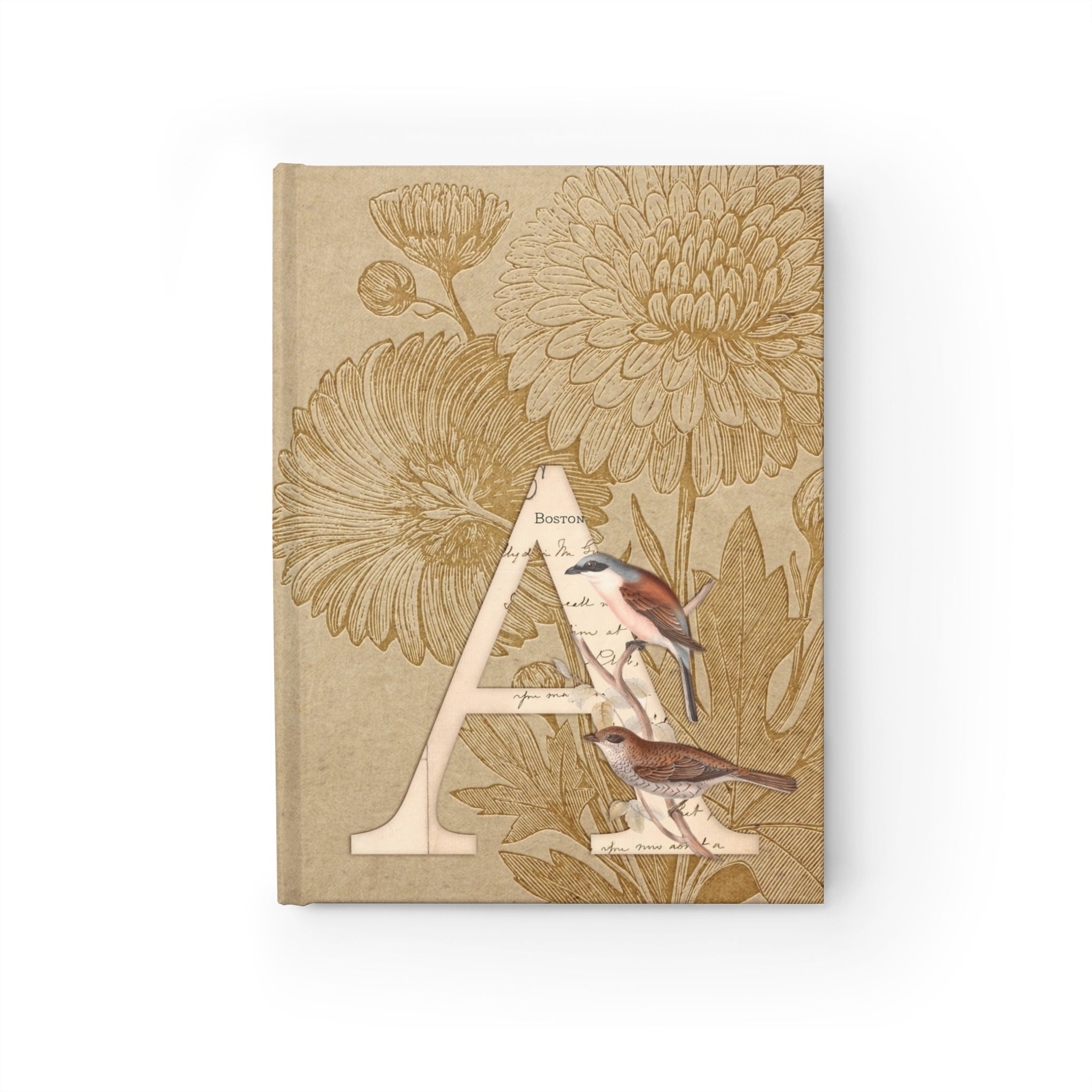 Vintage Birds Monogram Ruled Hard Cover Journal