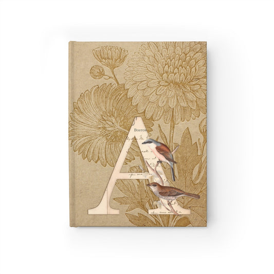 Vintage Birds Monogram Ruled Hard Cover Journal