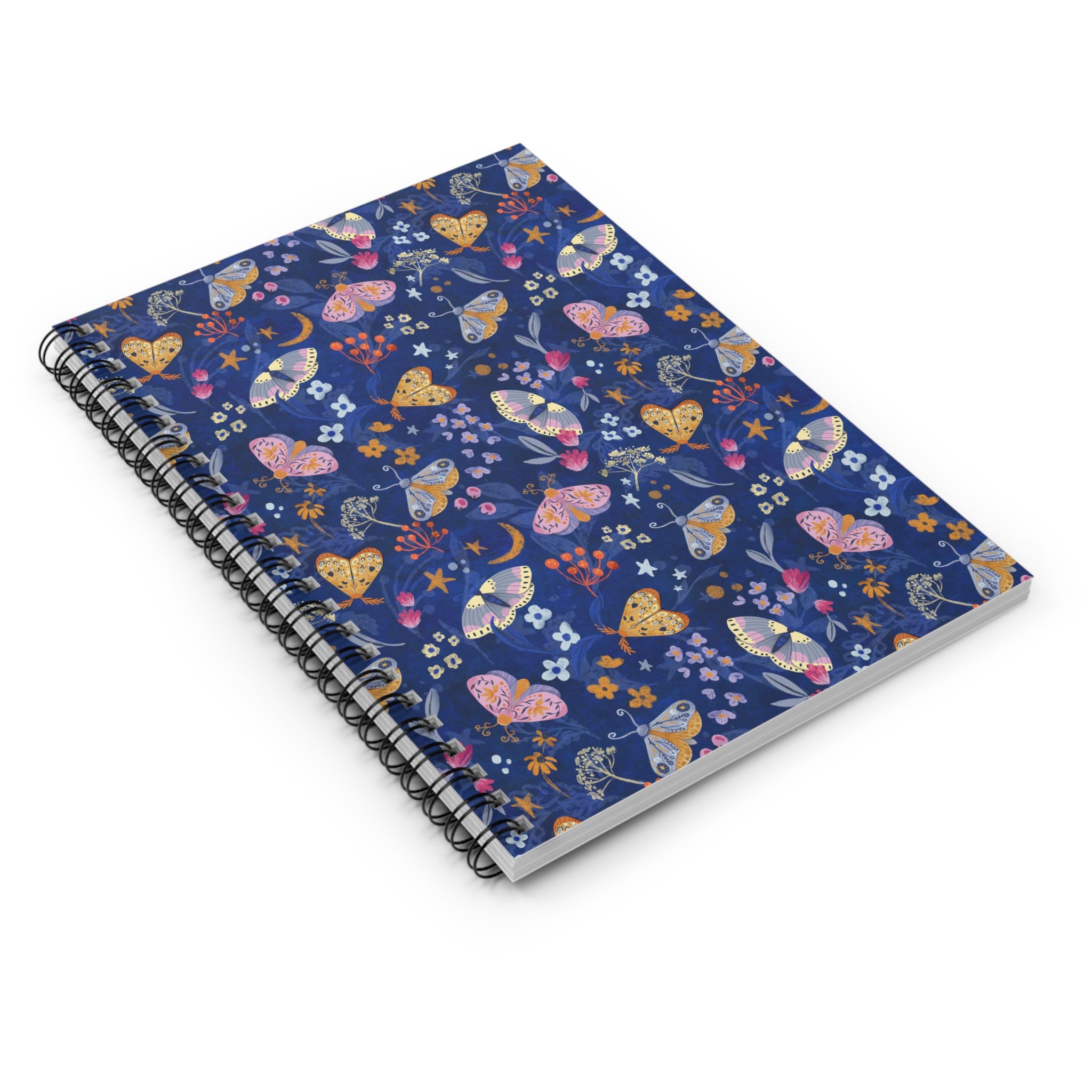 Moth Garden Whimsical Ruled Line Spiral Notebook