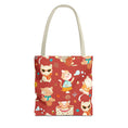 Load image into Gallery viewer, Tote bag with cartoon cat pattern on a red background

