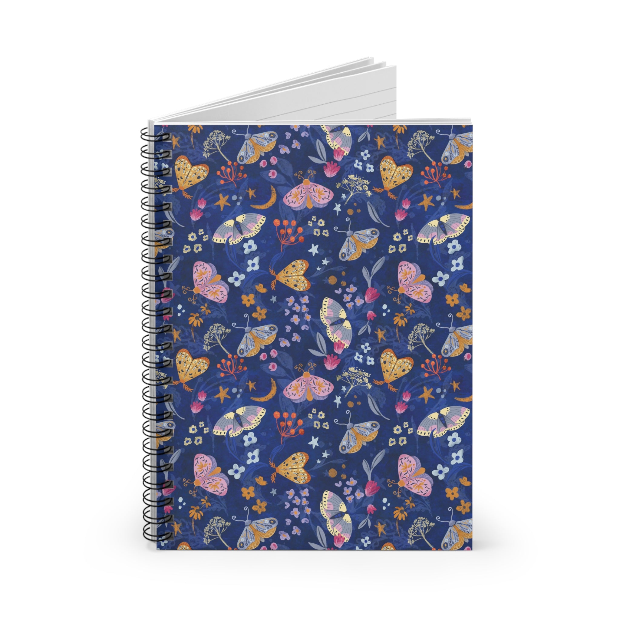 Moth Garden Whimsical Ruled Line Spiral Notebook