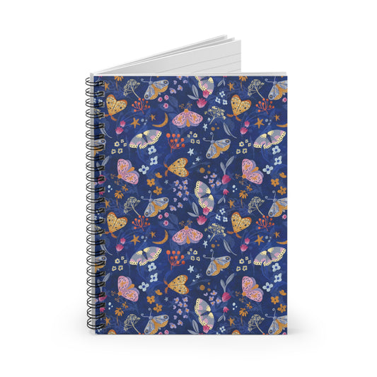 Moth Garden Whimsical Ruled Line Spiral Notebook