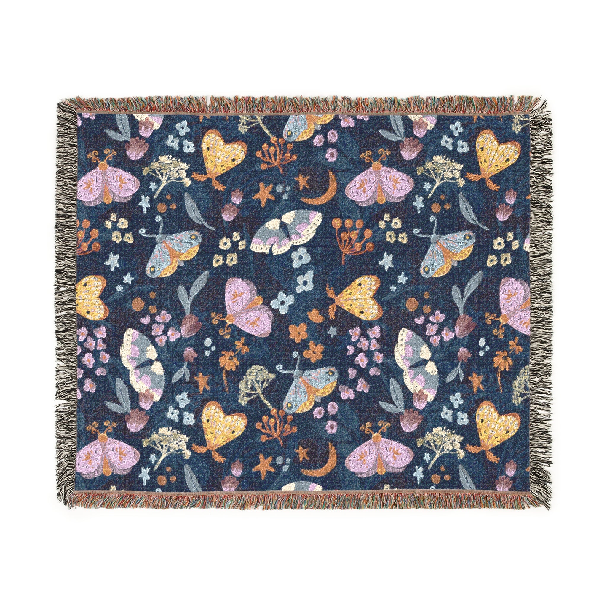 Moonlight Moth Garden Woven Cotton Blanket and Throw