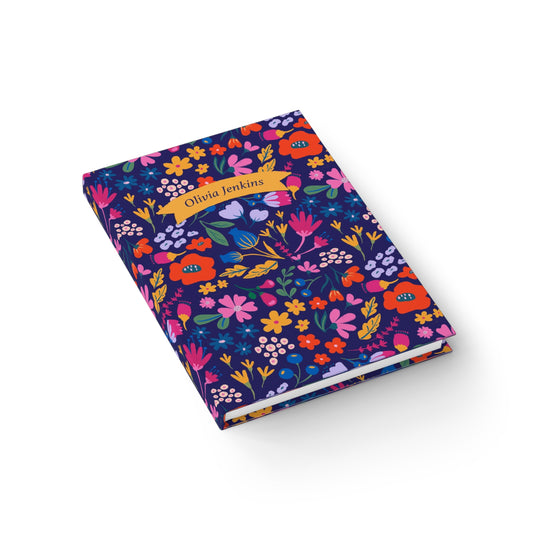 Vibrant Modern Floral Personalized Journal Navy