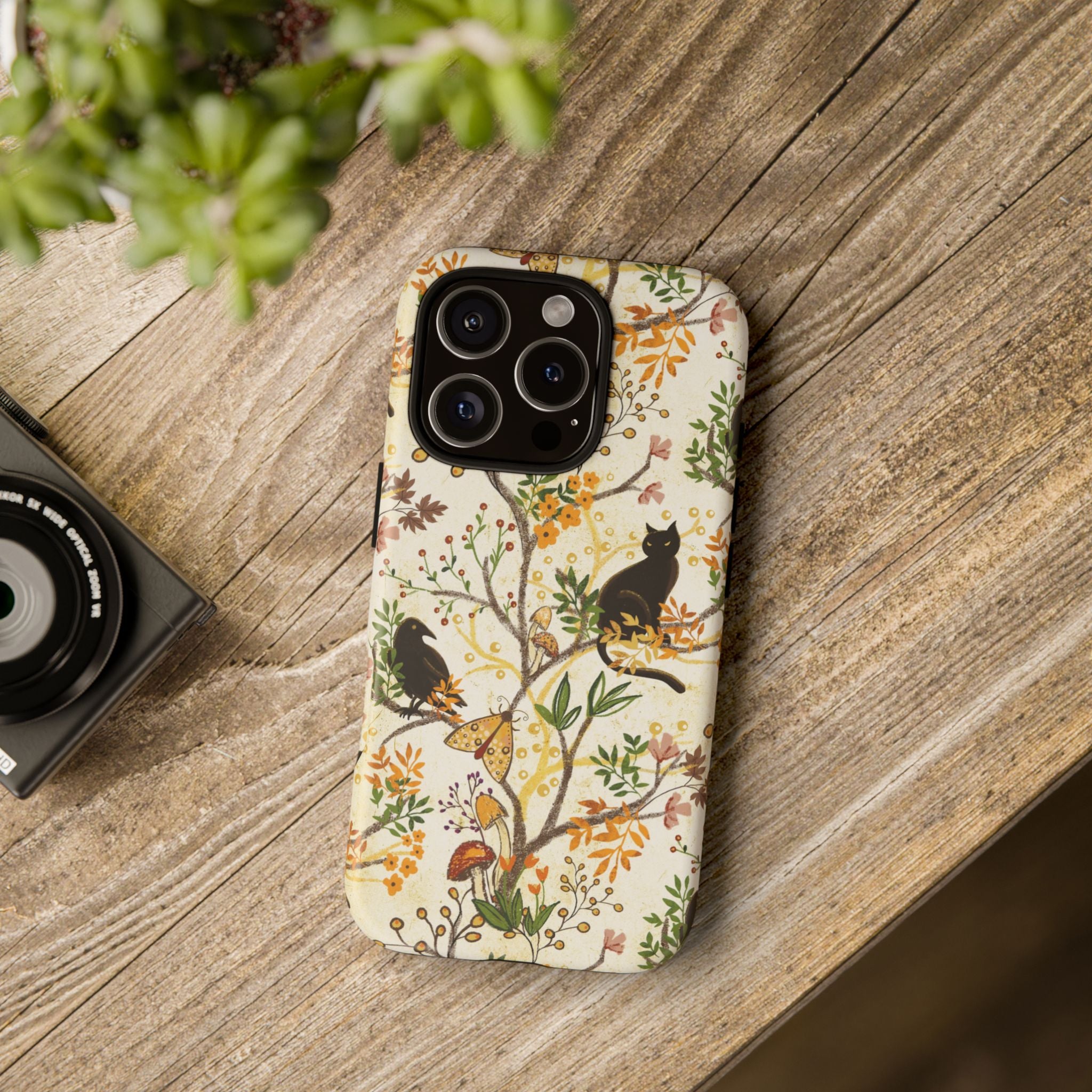 Cat and Raven Spooky Autumn Woods Pattern Phone Case