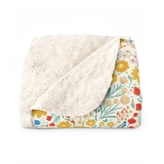 Yellow Blue Floral Sherpa Fleece Blanket